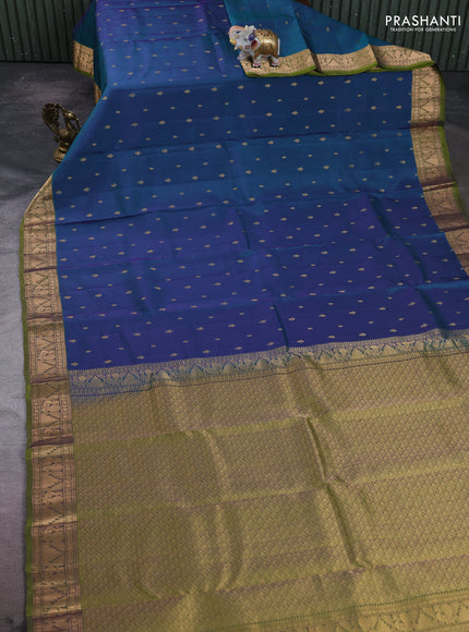 Kanchipuram silk saree dual shade of peacock green and mehendi green with allover zari woven 1000 buttas and annam & temple zari woven border