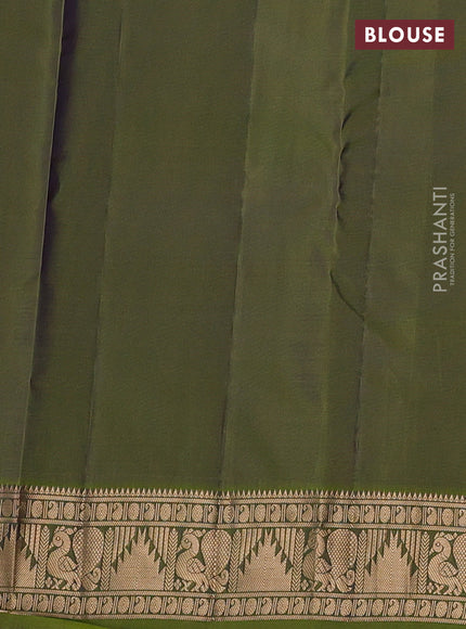 Kanchipuram silk saree dual shade of peacock green and mehendi green with allover zari woven 1000 buttas and annam & temple zari woven border