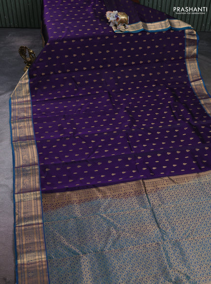 Kanchipuram silk saree deep violet and teal green with allover zari woven 1000 buttas and rich zari woven border