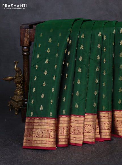 Kanchipuram silk saree green and dark pink with allover zari woven 1000 buttas and rich zari woven border