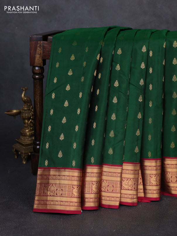 Kanchipuram silk saree green and dark pink with allover zari woven 1000 buttas and rich zari woven border