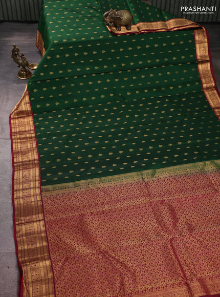 Kanchipuram silk saree green and dark pink with allover zari woven 1000 buttas and rich zari woven border