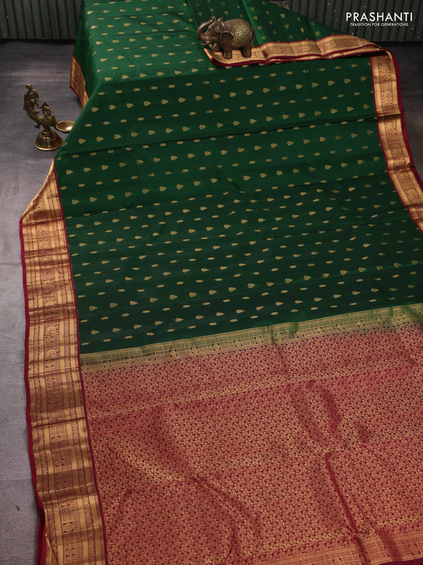 Kanchipuram silk saree green and dark pink with allover zari woven 1000 buttas and rich zari woven border