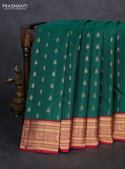 Kanchipuram silk saree green and reddish pink with allover zari woven 1000 buttas and rich zari woven border