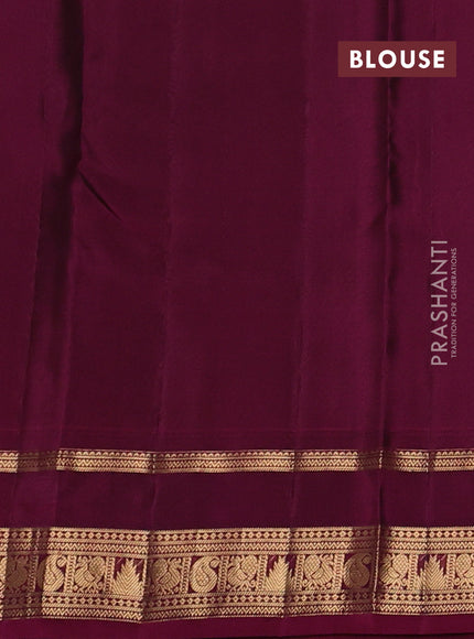 Kanchipuram silk saree blue and dark magenta pink with allover zari woven 1000 buttas and rettapet zari woven border