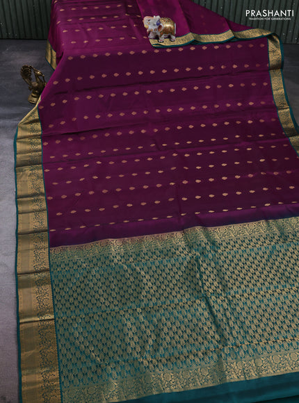 Kanchipuram silk saree purple and teal green with allover zari woven buttas and rich zari woven border