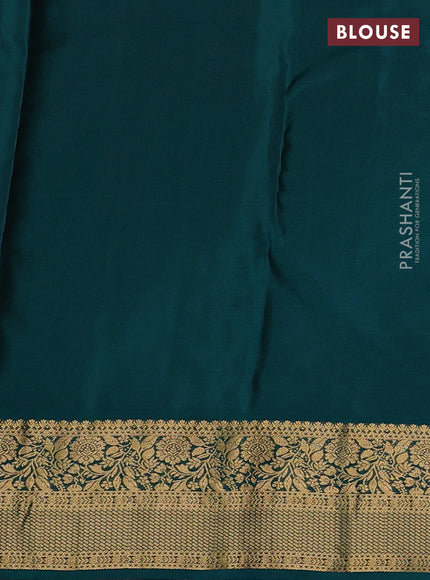 Kanchipuram silk saree purple and teal green with allover zari woven buttas and rich zari woven border