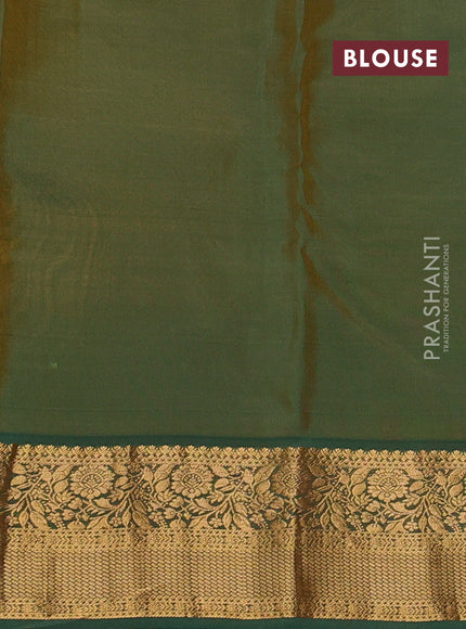 Kanchipuram silk saree mustard yellow and dual shade of teal green with allover zari woven buttas and rich zari woven border