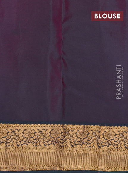 Kanchipuram silk saree rani pink and dual shade of green with allover zari woven buttas and rich zari woven border