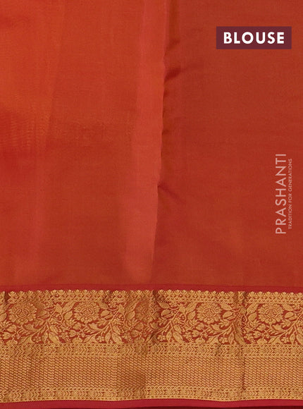 Kanchipuram silk saree yellow and dual shade of pink with allover zari woven buttas and rich zari woven border