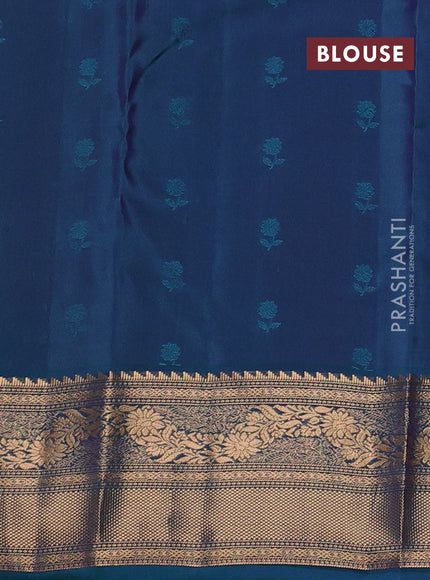 Kanchipuram silk saree purple and dual shade of teal green with allover zari woven 1000 buttas and rich zari woven border