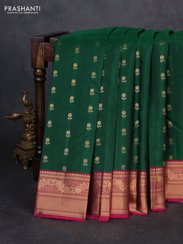 Kanchipuram silk saree green and magenta pink with allover zari woven 1000 buttas and rich zari woven border