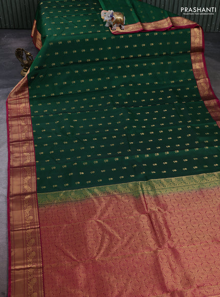 Kanchipuram silk saree green and magenta pink with allover zari woven 1000 buttas and rich zari woven border