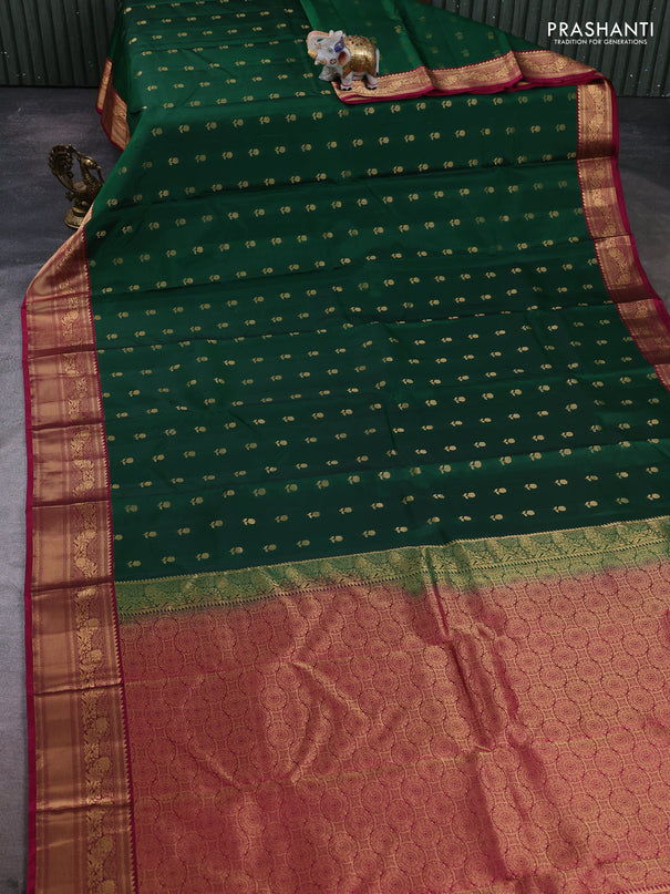 Kanchipuram silk saree green and magenta pink with allover zari woven 1000 buttas and rich zari woven border