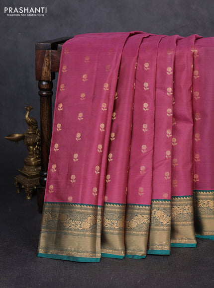 Kanchipuram silk saree mauve pink and green with allover zari woven 1000 buttas and rich zari woven border