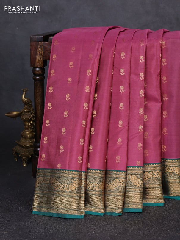 Kanchipuram silk saree mauve pink and green with allover zari woven 1000 buttas and rich zari woven border