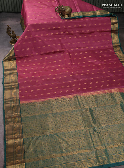 Kanchipuram silk saree mauve pink and green with allover zari woven 1000 buttas and rich zari woven border