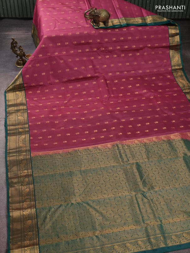 Kanchipuram silk saree mauve pink and green with allover zari woven 1000 buttas and rich zari woven border