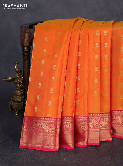 Kanchipuram silk saree mango yellow and pink with allover zari woven 1000 buttas and rich zari woven border