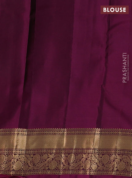 Kanchipuram silk saree green and dark magenta pink with allover zari woven buttas and rich zari woven border