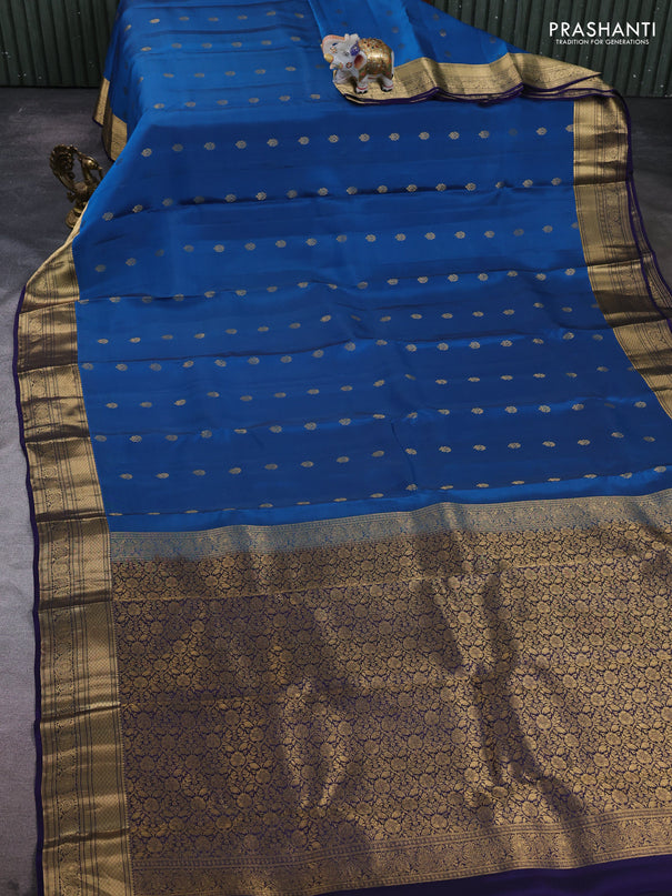 Kanchipuram silk saree cs blue and dark blue with allover zari woven buttas and rich zari woven border