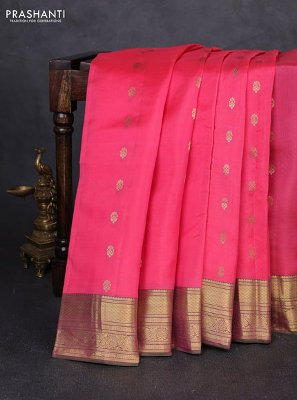 Kanchipuram silk saree candy pink and dual shade of greenish pink with allover zari woven buttas and rich zari woven border