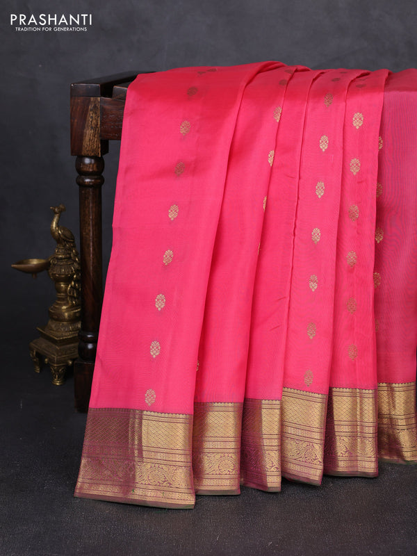 Kanchipuram silk saree candy pink and dual shade of greenish pink with allover zari woven buttas and rich zari woven border
