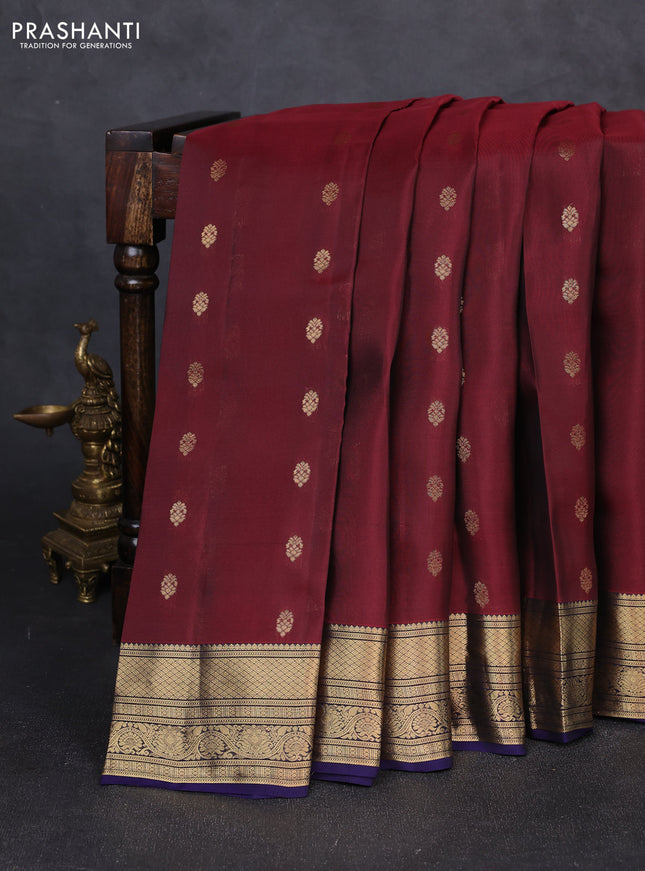 Kanchipuram silk saree maroon and dark blue with allover zari woven buttas and rich zari woven border