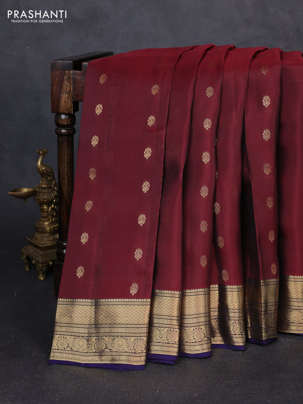 Kanchipuram silk saree maroon and dark blue with allover zari woven buttas and rich zari woven border