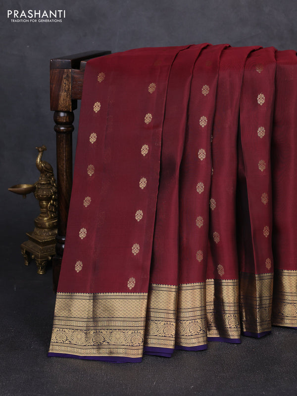 Kanchipuram silk saree maroon and dark blue with allover zari woven buttas and rich zari woven border