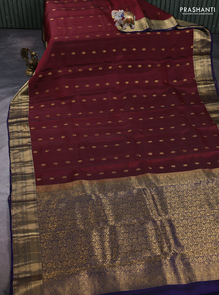 Kanchipuram silk saree maroon and dark blue with allover zari woven buttas and rich zari woven border