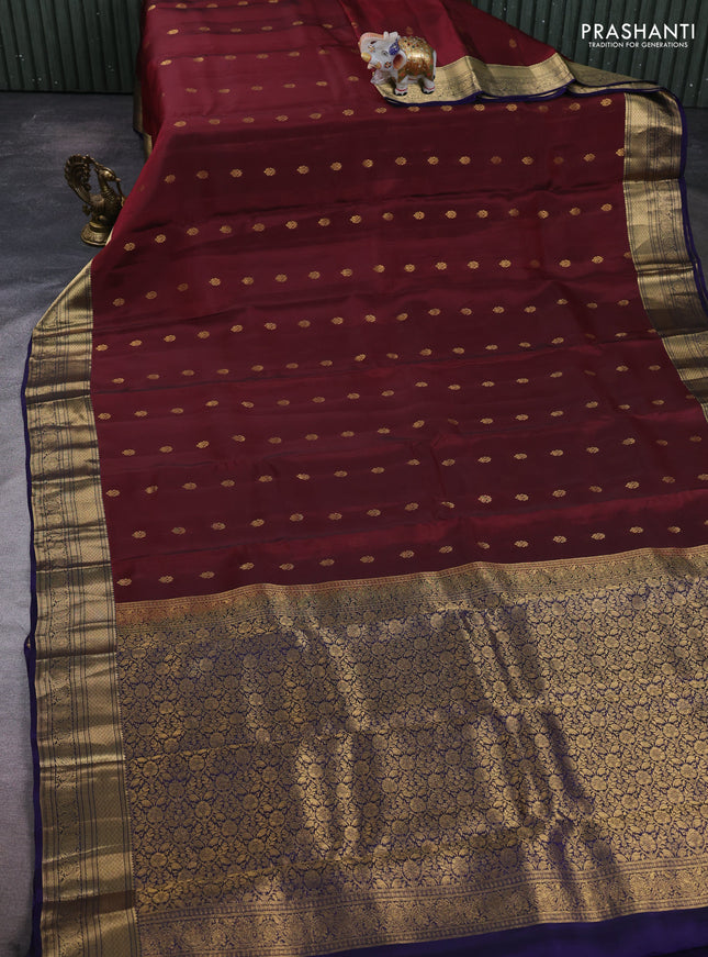 Kanchipuram silk saree maroon and dark blue with allover zari woven buttas and rich zari woven border