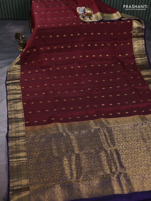 Kanchipuram silk saree maroon and dark blue with allover zari woven buttas and rich zari woven border