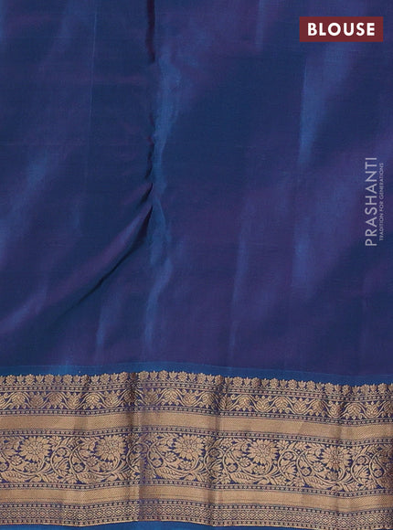 Kanchipuram silk saree dual shade of pinkish orange and dual shade of blue with allover zari woven 1000 buttas and rich zari woven border