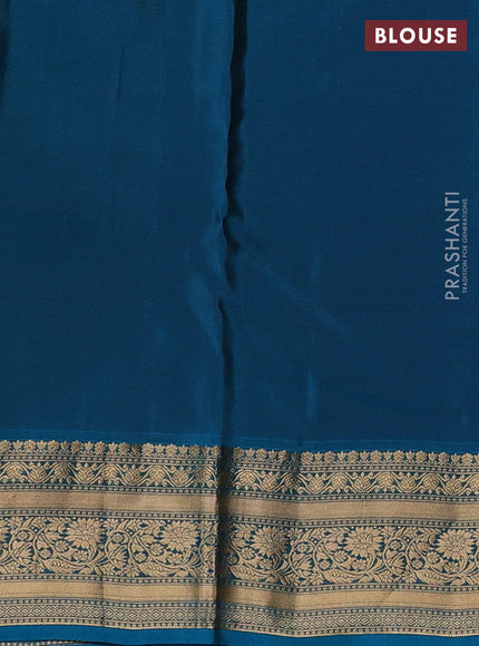 Kanchipuram silk saree coffee brown and cs blue with allover zari woven 1000 buttas and rich zari woven border