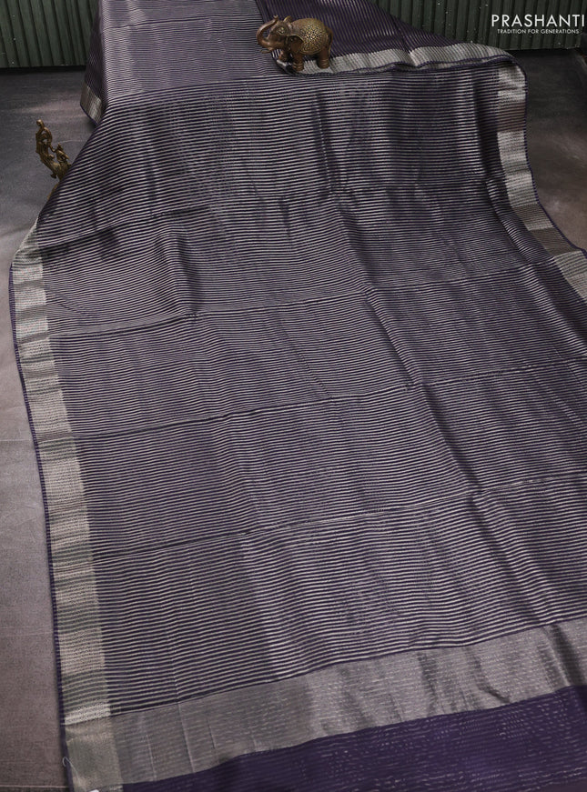 Banarasi silk cotton saree navy blue with allover zari stripe pattern and zari woven border