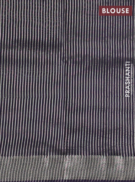 Banarasi silk cotton saree navy blue with allover zari stripe pattern and zari woven border