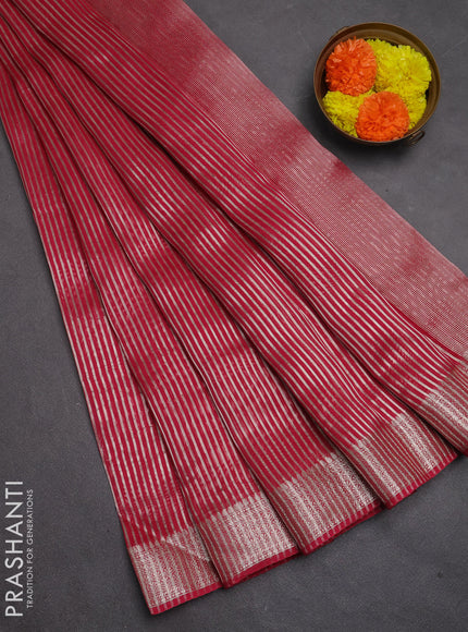 Banarasi silk cotton saree pink with allover zari stripe pattern and zari woven border