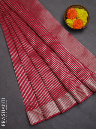 Banarasi silk cotton saree pink with allover zari stripe pattern and zari woven border