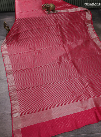 Banarasi silk cotton saree pink with allover zari stripe pattern and zari woven border