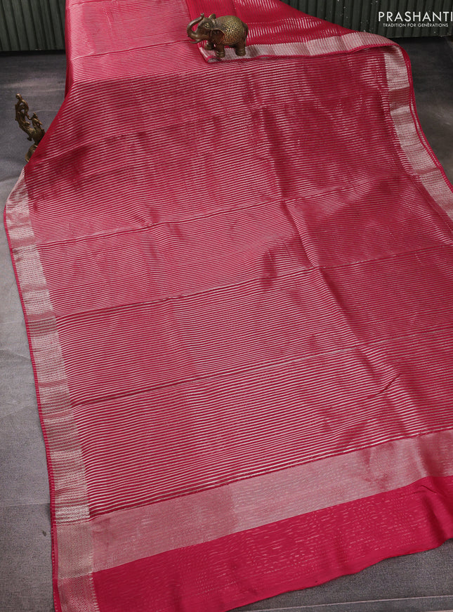 Banarasi silk cotton saree pink with allover zari stripe pattern and zari woven border