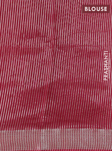 Banarasi silk cotton saree pink with allover zari stripe pattern and zari woven border
