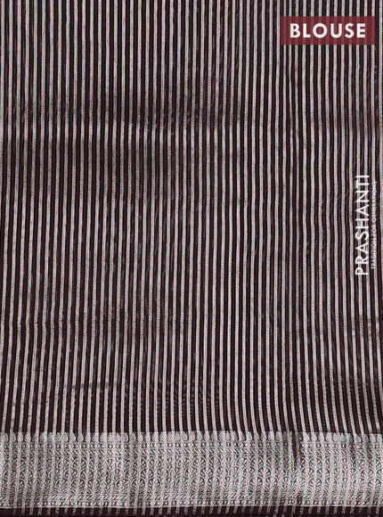 Banarasi silk cotton saree coffee brown with allover zari stripe pattern and zari woven border