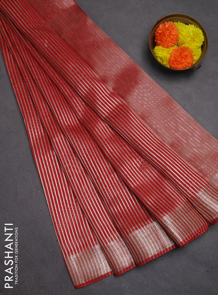 Banarasi silk cotton saree maroon with allover zari stripe pattern and zari woven border