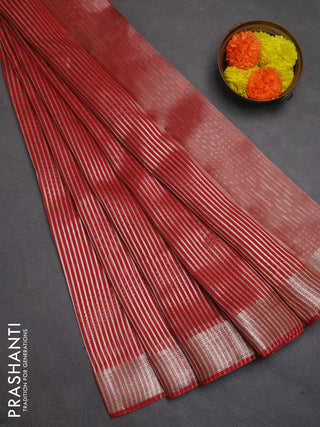 Banarasi silk cotton saree maroon with allover zari stripe pattern and zari woven border
