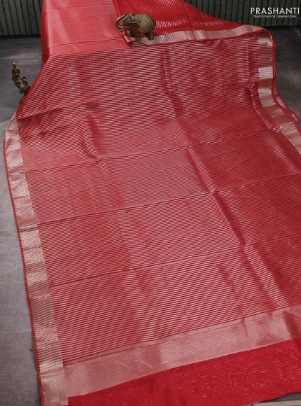 Banarasi silk cotton saree maroon with allover zari stripe pattern and zari woven border