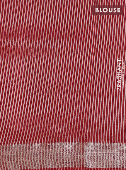 Banarasi silk cotton saree maroon with allover zari stripe pattern and zari woven border