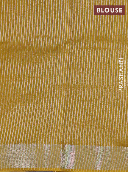 Banarasi silk cotton saree mustard yellow with allover zari stripe pattern and zari woven border
