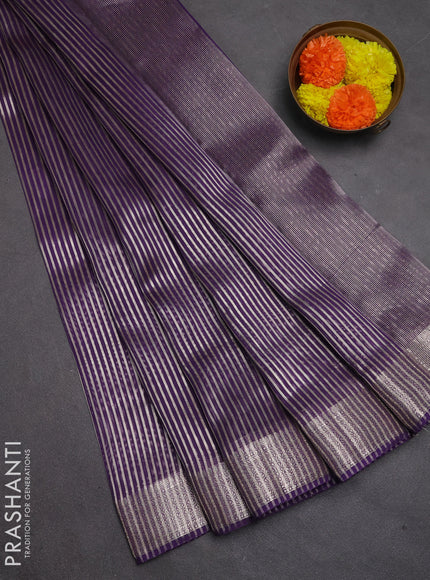 Banarasi silk cotton saree violet with allover zari stripe pattern and zari woven border