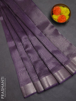 Banarasi silk cotton saree violet with allover zari stripe pattern and zari woven border